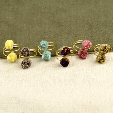 Natural Druzy Agate Geode Crystal Cluster Ring - Mens & Womens Jewelry