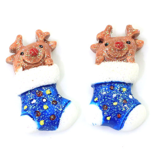 100 sztuk/worek skarpetki świąteczne w kształcie łosia żywica Cabochon Flatback koraliki szlam dla dzieci dekoracja zabawek dekoracja na choinkę Charms