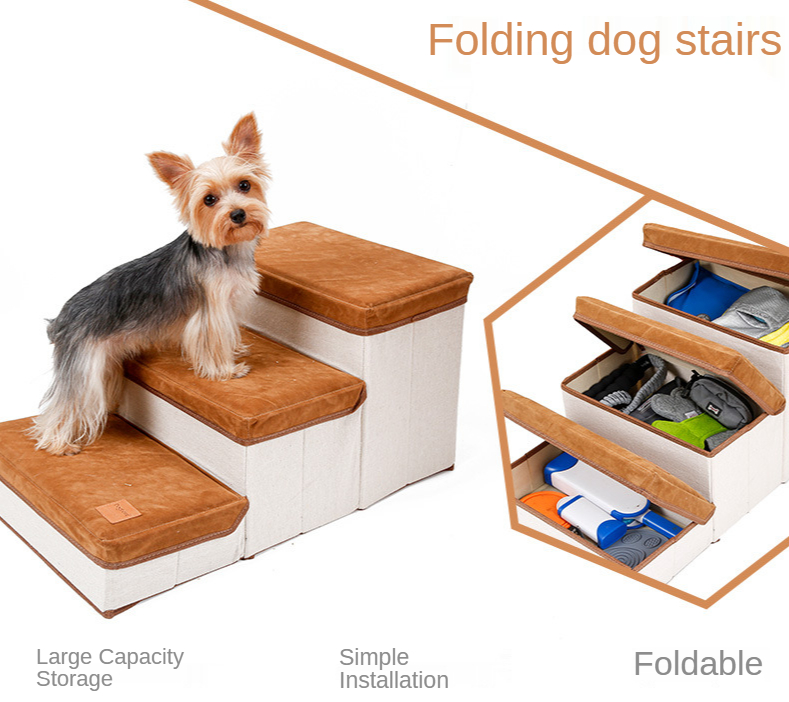 Foldable Storage Pet Dog Stairs Steps on The Bed Sofa Soft Surface Non-slip Puppy Climbing Ladder