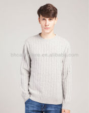 Simple style cashmere sweater for men pullover sweater cable knit crew neck sweater
