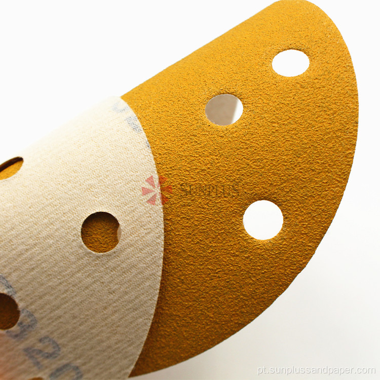 Discos abrasivos de papel de lixagem dourada para lixadeira orbital