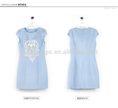 Pretty steps import from China garment factory blue cap sleeve simple fashion ladies dress