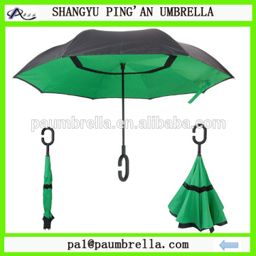 Double layer pongee fabric C handle upside down kazbrella inverted reverse umbrella
