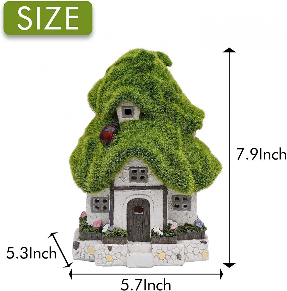 Flocked Fairy Garden House med solbelysning