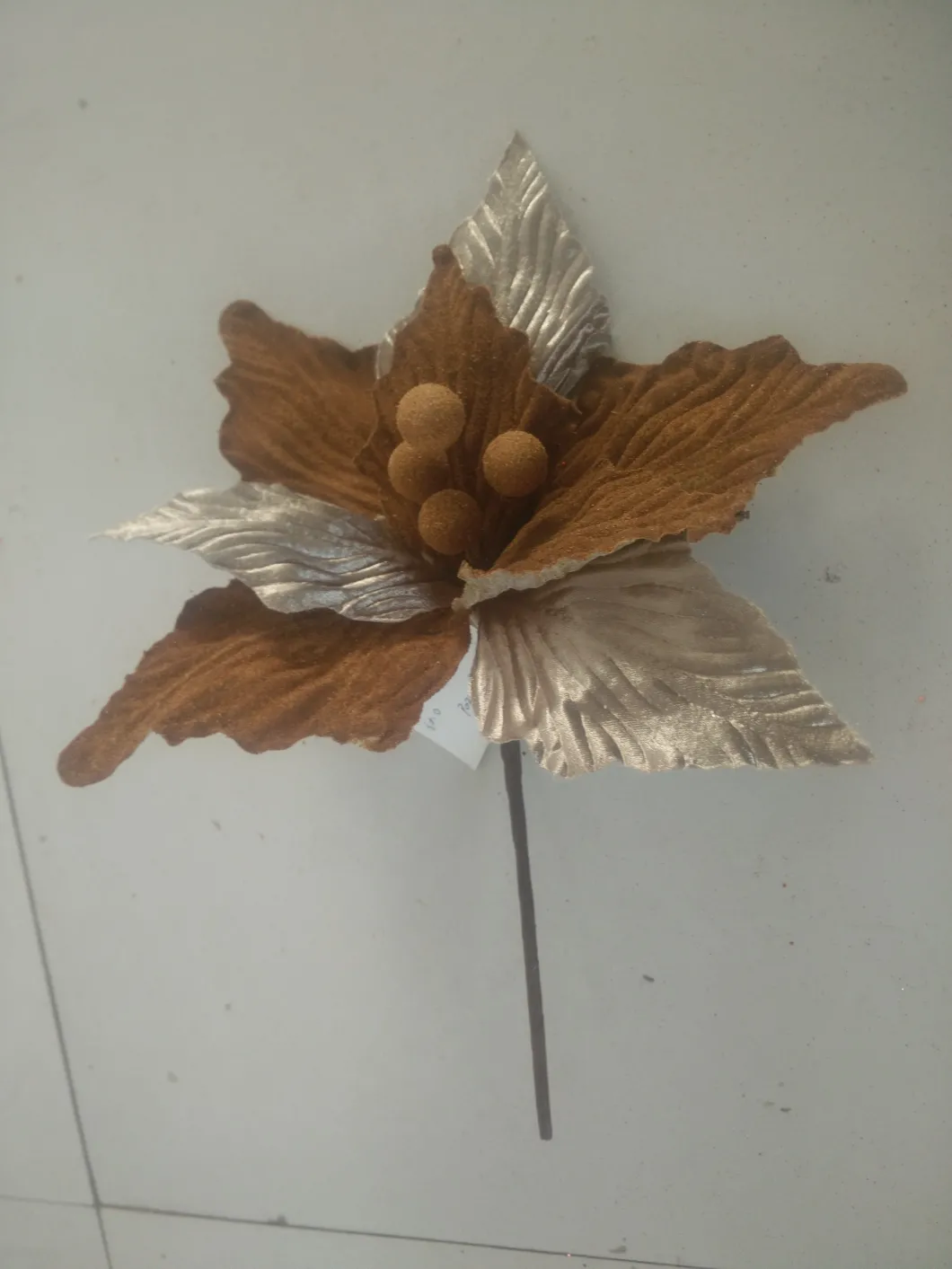 Artificial Xmas Golden Silver Color Poinsettias Flowers for Christmas Decoration