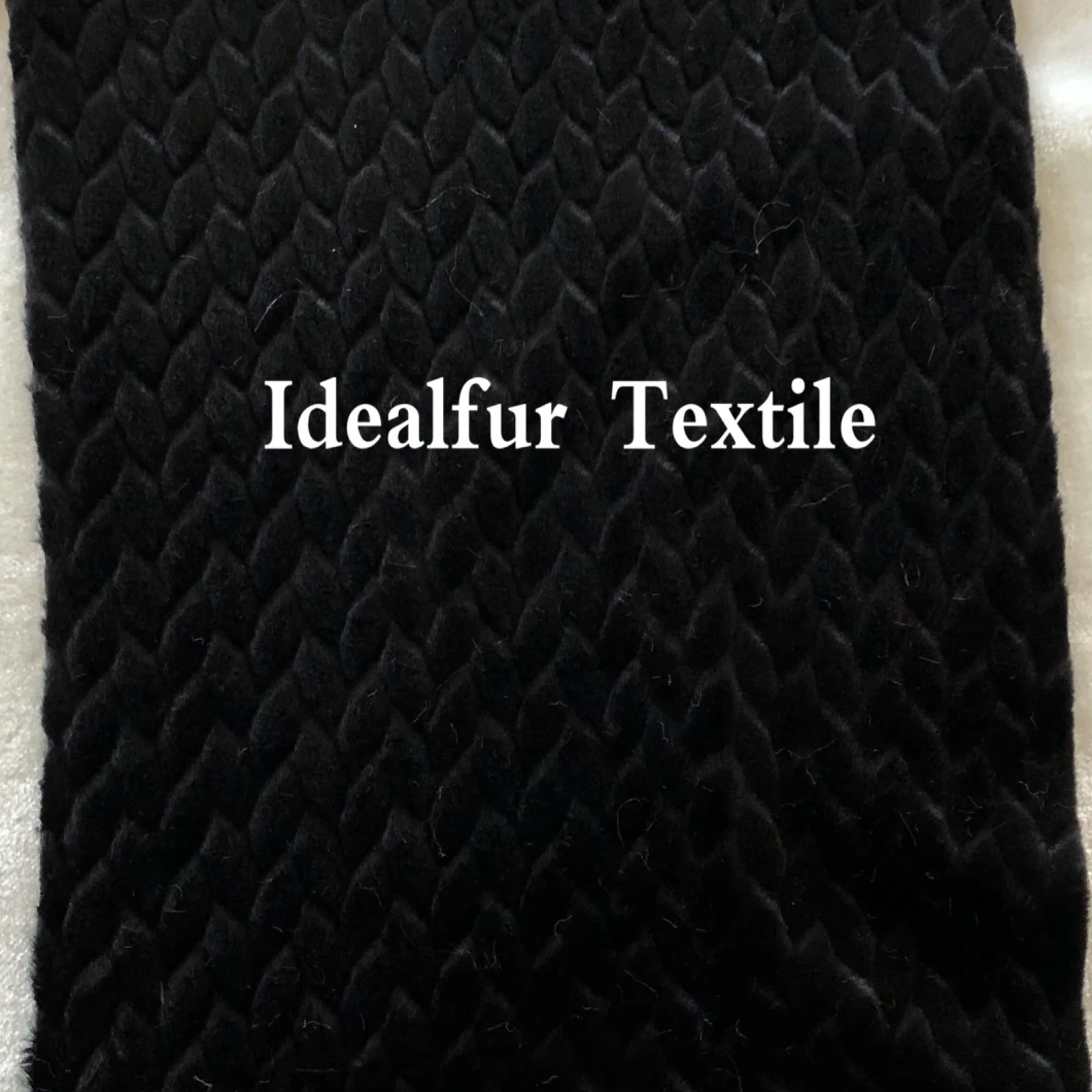 Embossed Knitted Fake Black Rabbit Fur