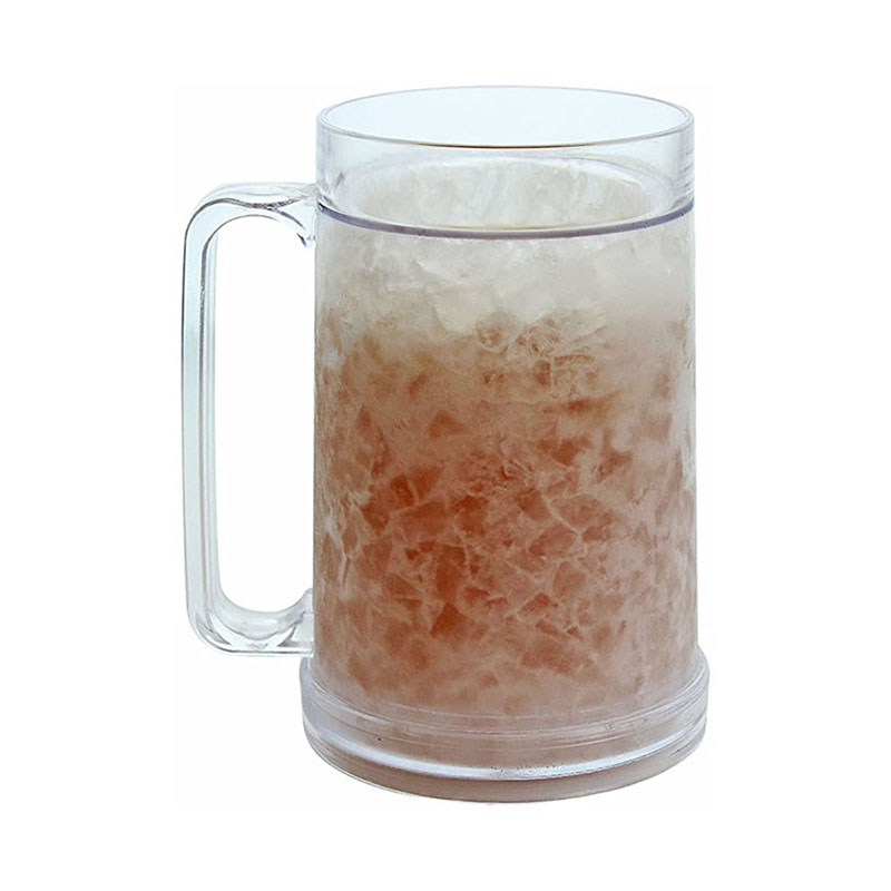 2 Pack Clear Double Wall Gel Frosty Freezer Mugs, 16oz Ice Frosty Beer Mugs Freezable Drinking Cups with Handle