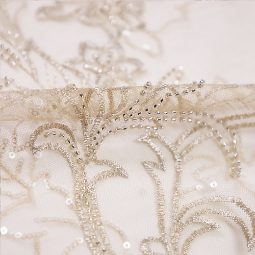 Apricot Sequin Mesh Lace for Bridal