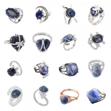 Assorted Sodalite Stone Rings Owl Shape Ring for Women Sodalite Heart Rings for Girl Women Wedding Adjustable ring