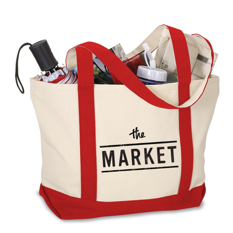12 OZ Canvas Durable Eco Two-Tone Accent Gusseted Printed Boat Tote Bag With Reinforced Handles