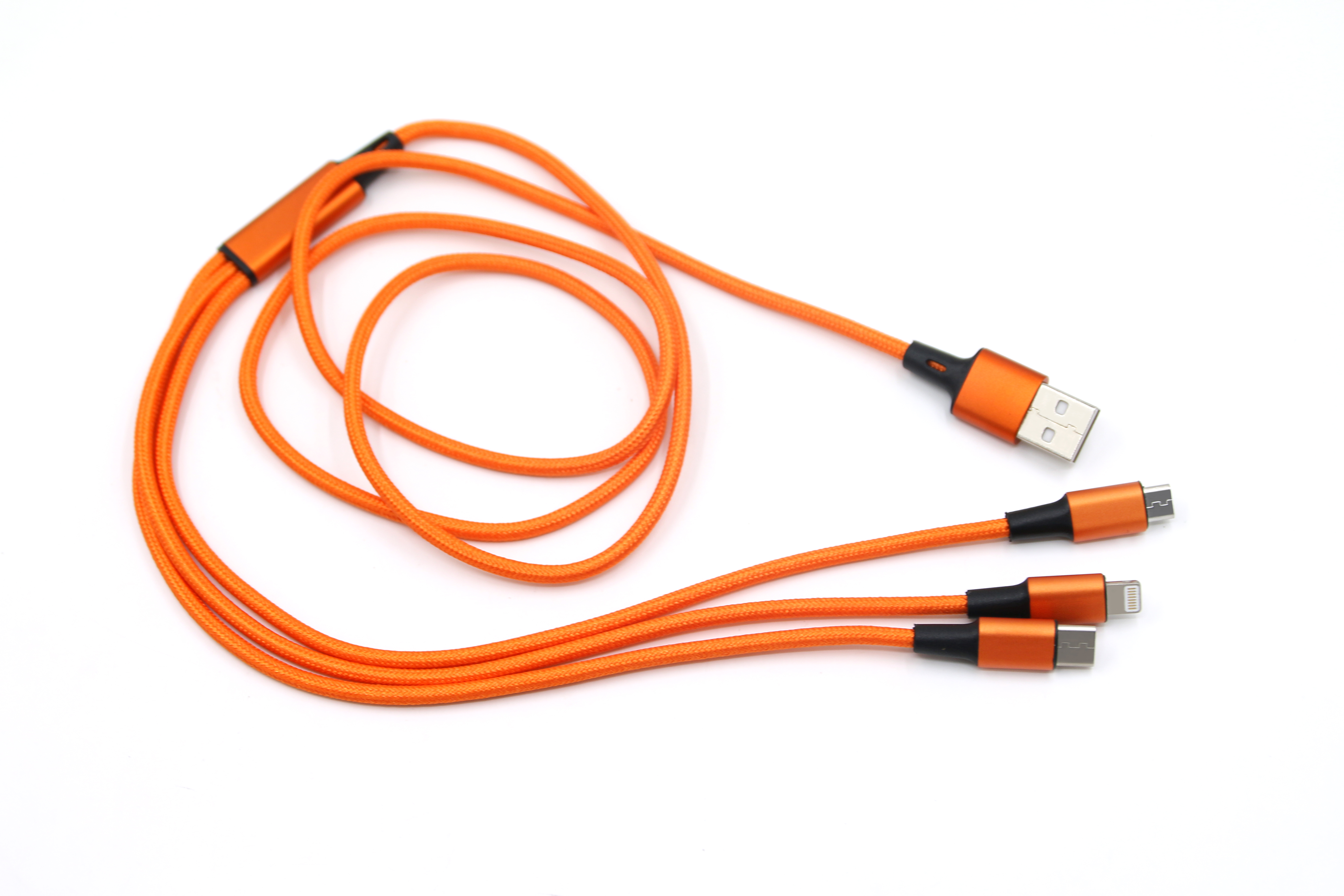 Yijiashishang Brand logo printing braided 3 in 1 USB Charging USB  C Cable with 3 in 1 design charger for iphone and micro usb