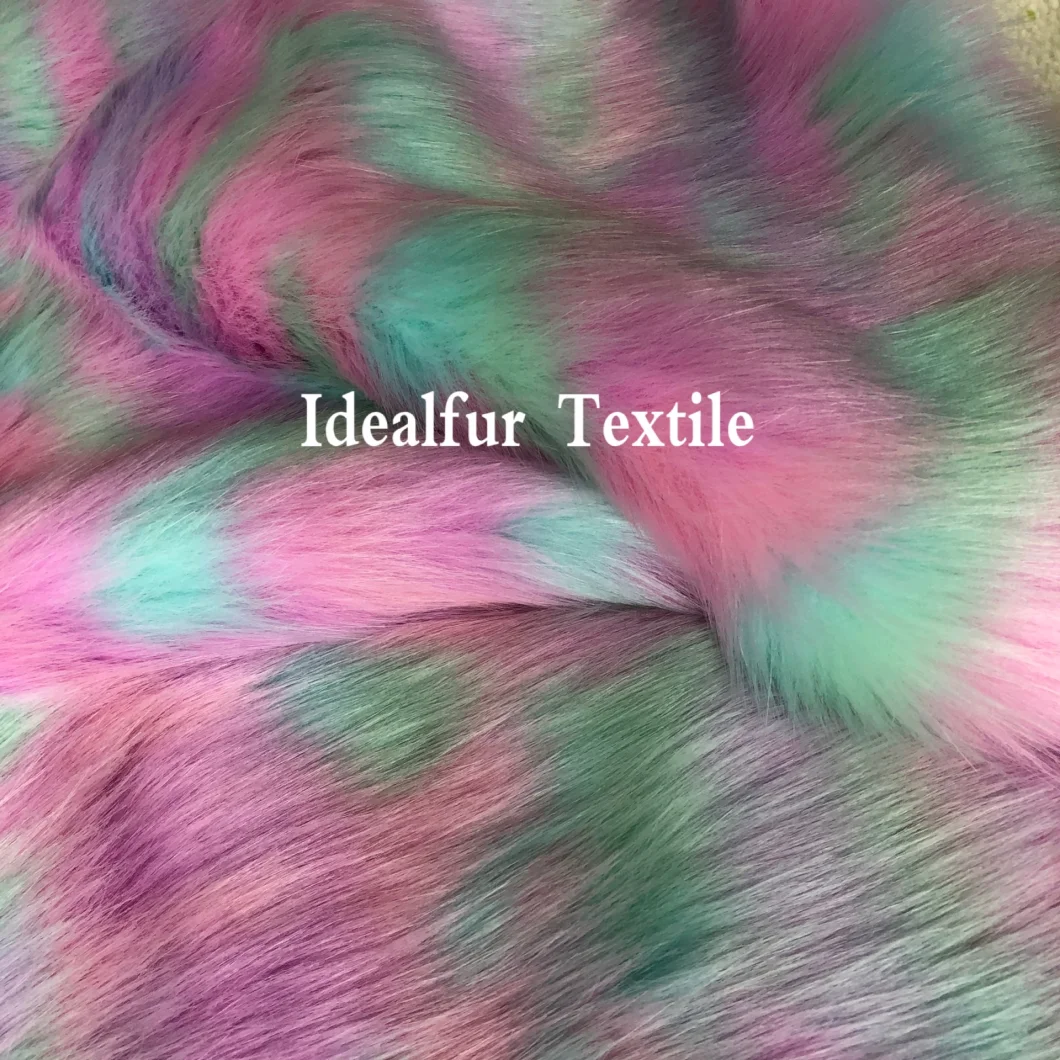Multi Color Jacquard Luxury Long Pile Fake Raccoon Fur