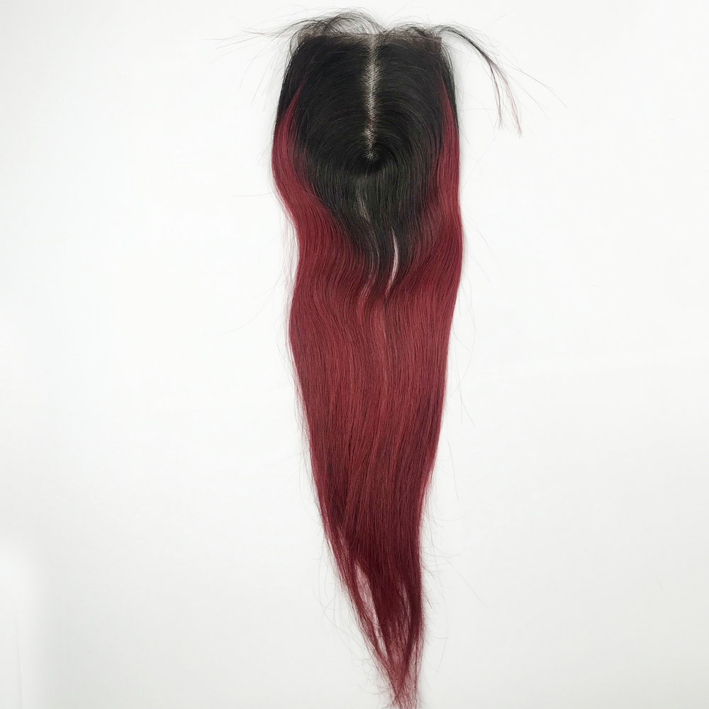Ombre color hair weave virgin hair lace closure frontal red human hair weave