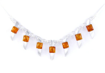 925 sterling silver necklace with amber decorated