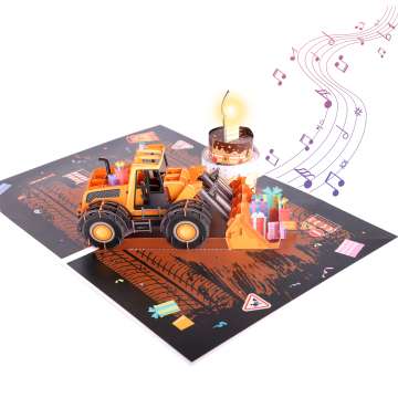 3D Excavator Birthday Music Light Pop up Card