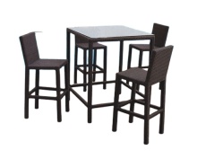 5 Piece Wicker Patio Bar Set with Stools