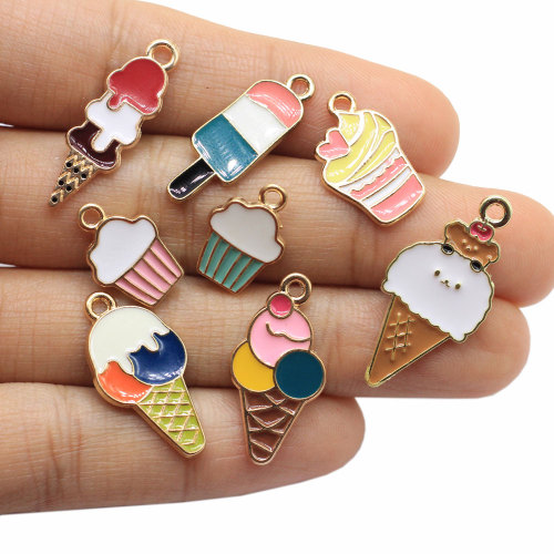 Diseño surtido encantos de helado de aleación DIY esmalte Popsicle Cupcake metálico dulce comida colgante pendiente accesorios de joyería