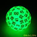 Bescon Super Glowing in Dark Complete Polyhedral RPG Dice Set 13pcs D3-D100، Luminous 100 Sides Dice Set