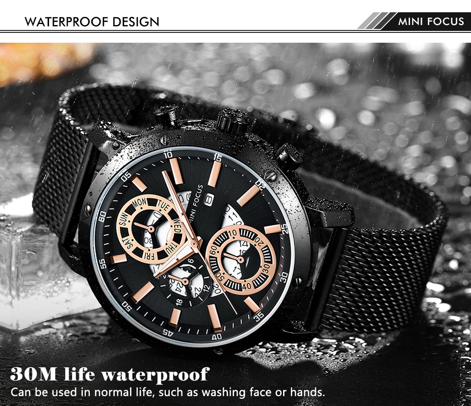 MINIFOCUS Men's Luxury Mesh Strap Business Quartz Watches Top Brand Military Sport Wristwatch Man Relogio Masculino Clock 0190