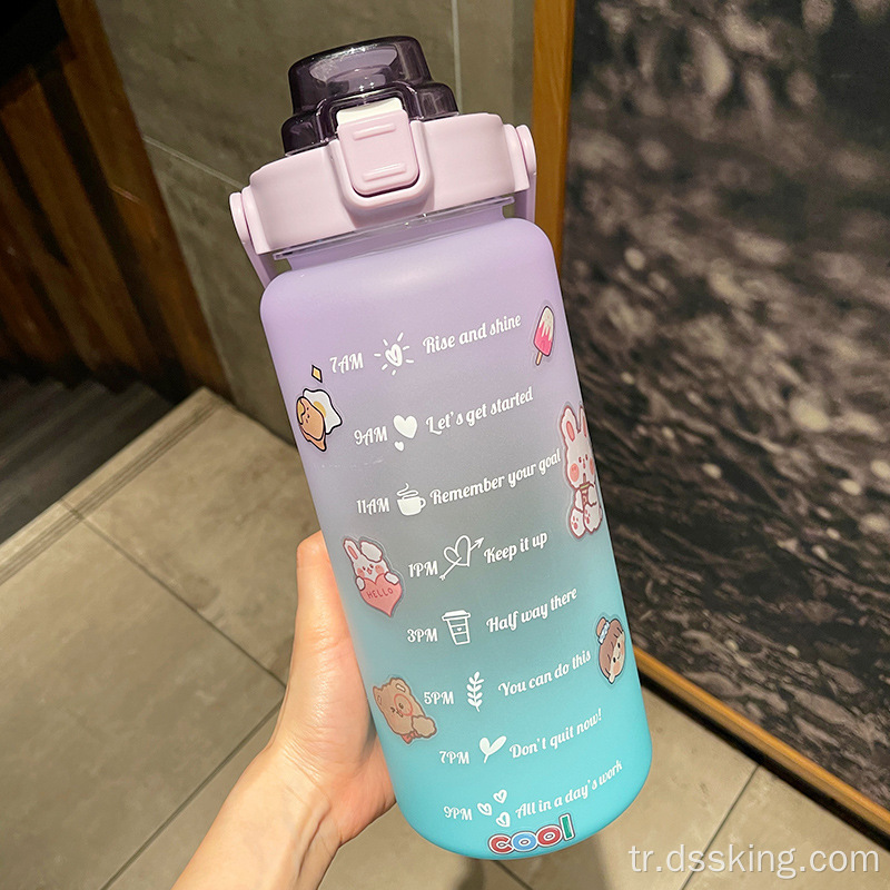Kademeli fitness büyük yaz taşınabilir 2 litre su şişesi