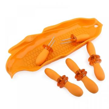 Silicone Handle Corn Cob Holder With Tray
