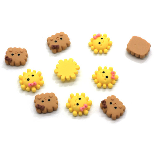 Dessin animé souriant jaune tournesol résine Cabochon marron Biscuit Flatback perles ornement Slime bricolage déco bijoux embellissement boutique