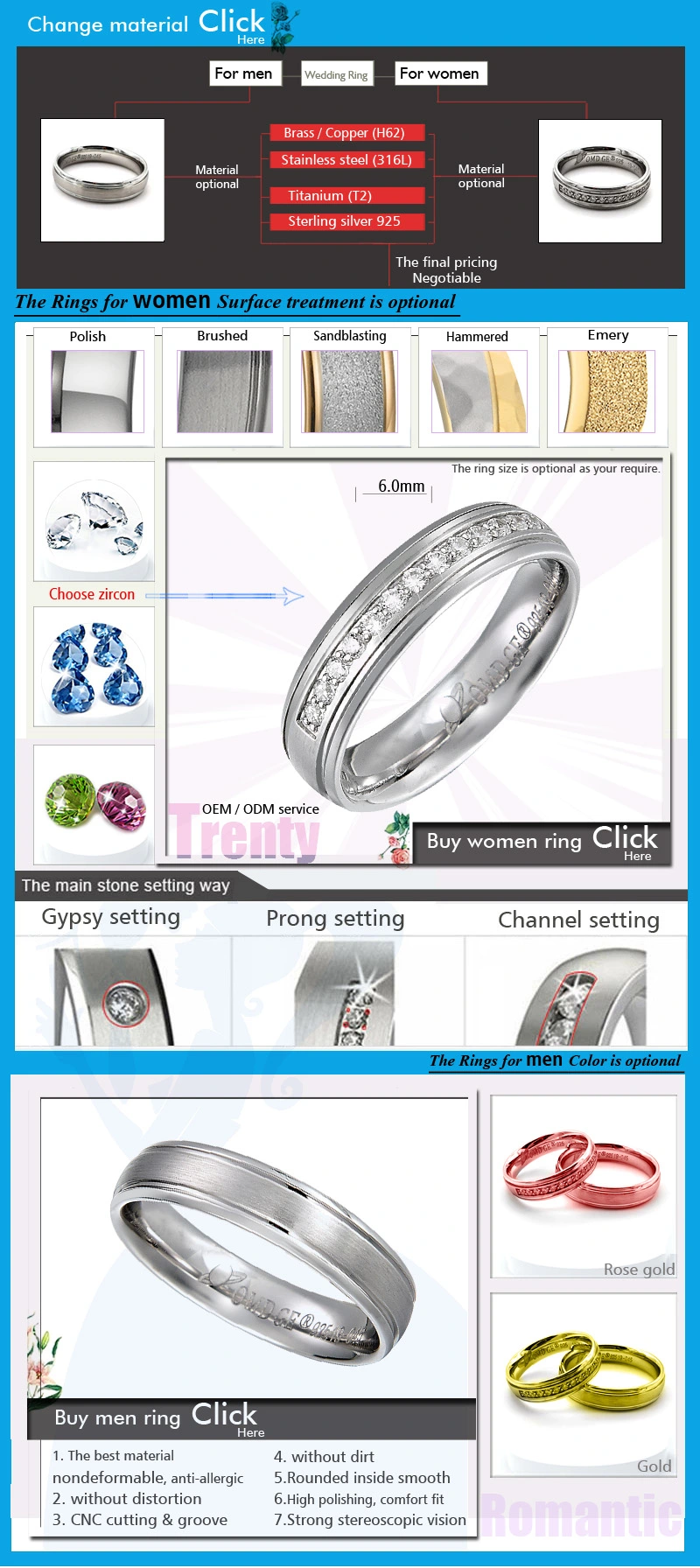 Wholesale Jewelry Gift Fashion Jewellery Vners White Gold Wedding Band Ring