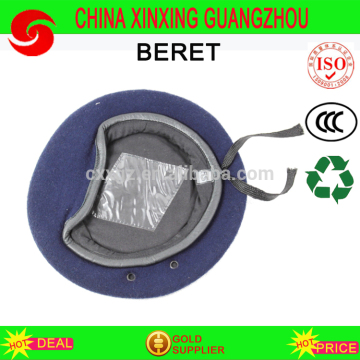 Blue wool acrylic leather binding military beret