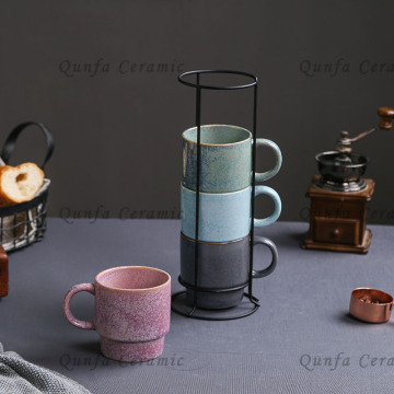 Set of 4 stackable Mugs with wire stand