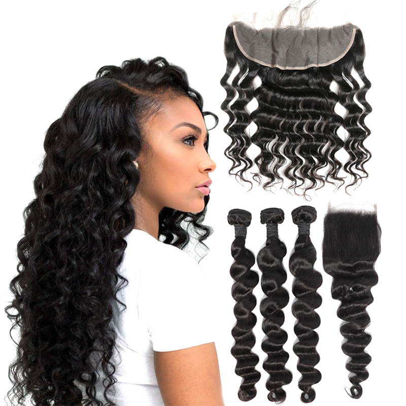 wholesale 10a loose deep wave peruvian bundles with 13*4 Frontal 100% brazilian human hair dropshipping