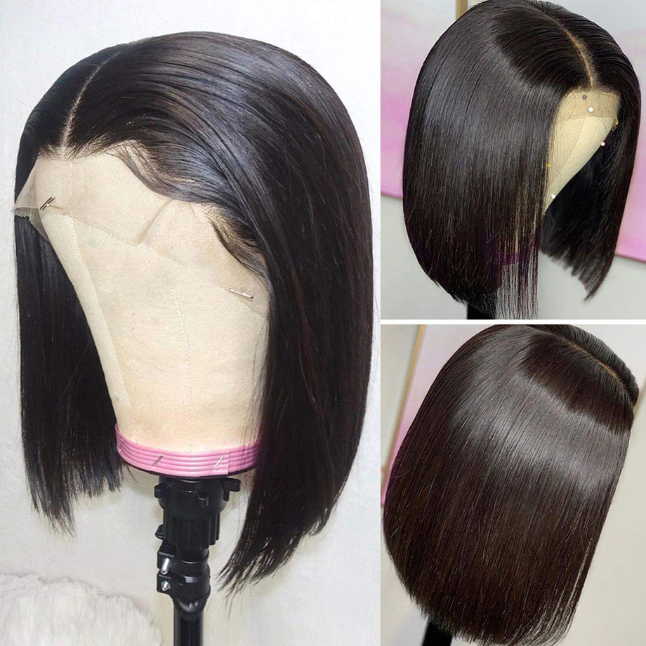Bob Human Hair Natural Black 8-14 Inch Silky Straight Peruvian Short Bob Wigs Lace Front