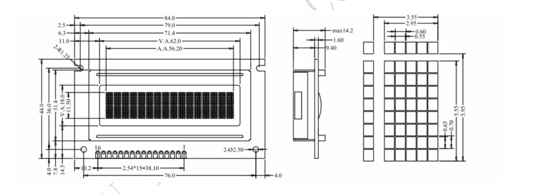 FSTN 2.5 Inch 16*2 Resolution FSTN LCD Module