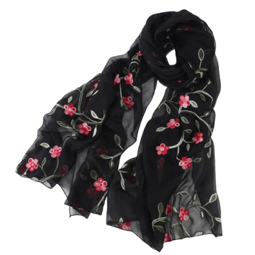 Malaysia Elegance Flowers Embroidered Thin Yarn Imitated Silk Scarf