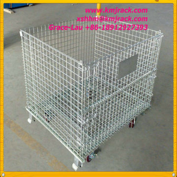 Folding Warehouse Cage Metal Storage Cage With Wheels