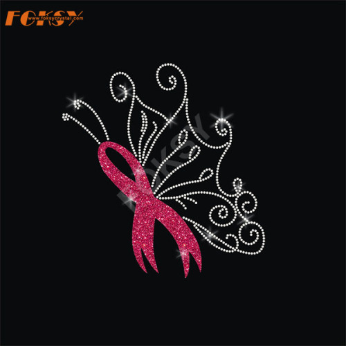 Butterfly Wing Pink Ribbon Heat Rhinestone Transfer