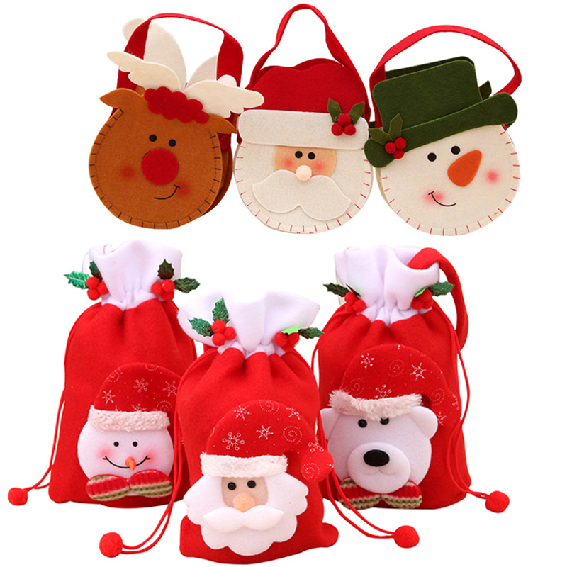 Santa Gift Bag Candy Snowflake Crisp Drawstring Merry XMAS Tree Decor For Home New Year 2021 Christmas Eve Apple Bag