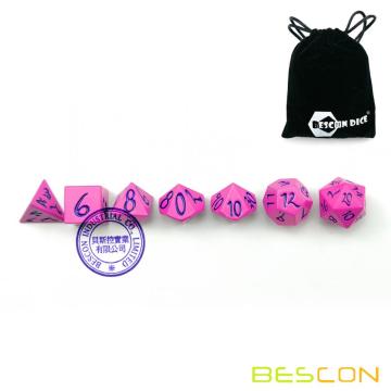 Bescon New Style Solid Metal Dice Set Deep Pink w/Black Numbers, Metallic RPG Miniature Polyhedral dice set