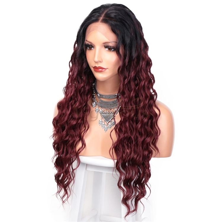 Vigorous Lace Front Wigs Long Wavy Synthetic Wigs for Black Women Ombre Curly Red Wigs with Natural Hairline