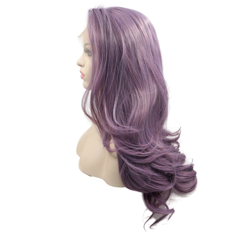 Popular Purple Color Quality Synthetic Fibre Hair  Lace Front Wigs