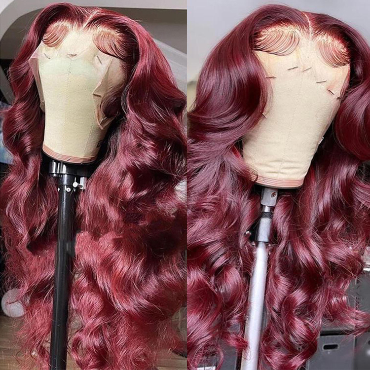 250% Density 4# Brown Color Water Wave Virgin Indian Human Hair Lace Front Wig