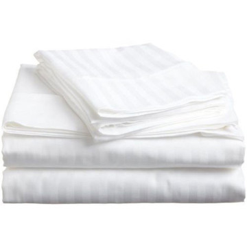 TC50/50 poly cotton satin Stripe hotel white bed sheet and fitted sheet set