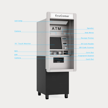 Via de muur geldt ATM met muntdispenser