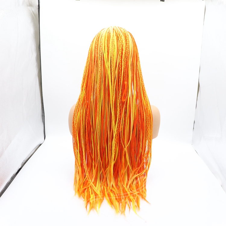 Long straight mixed red gold cheap wholesale high quality heat resistant synthetic braided wig with lace front