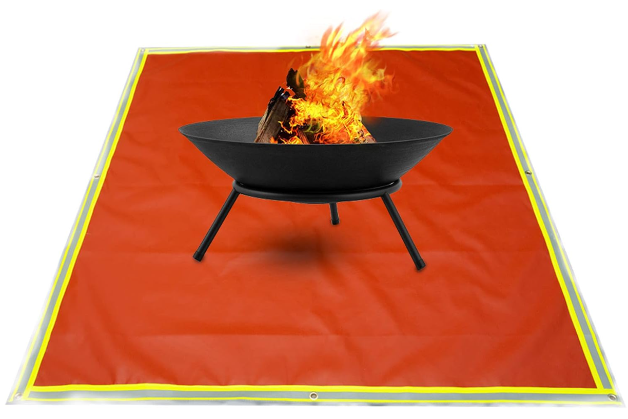 Under Grill Mats Grill Fireproof for Lawn Oil-Proof Grill Pads Fire Pit Mat Fireplace Mat Reflective Trim for Nighttime