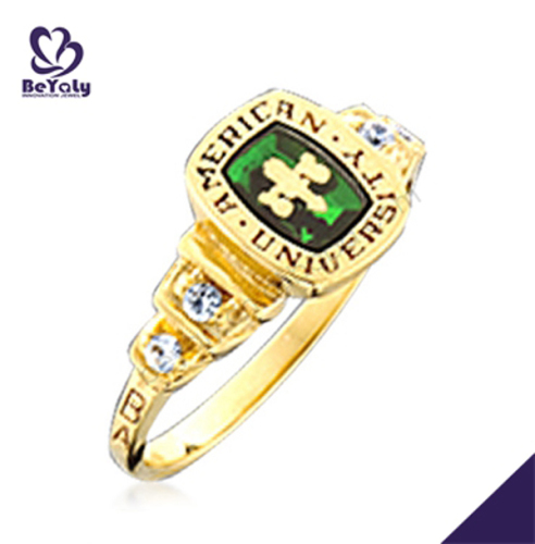 Gold plated green enamel class gold us ring