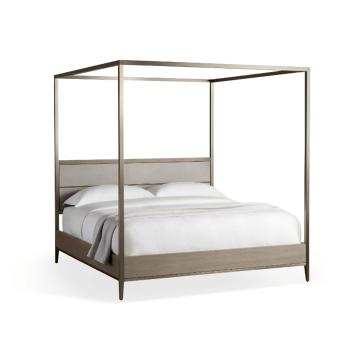 Wabi-Sabi Style Malone Canopy Bed - Industrial Minimalist Natural Wood Frame Double Bedroom Set