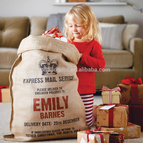 Wholesale top selling christmas jute santa sack for children