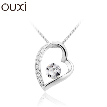 OUXI Rhodium Plated Love Heart Shaped Alloy Necklace