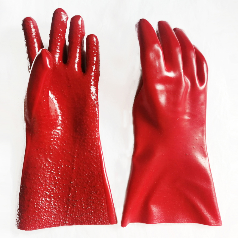 Guantes antideslizantes duraderos de PVC rojo Equipo de seguridad industrial