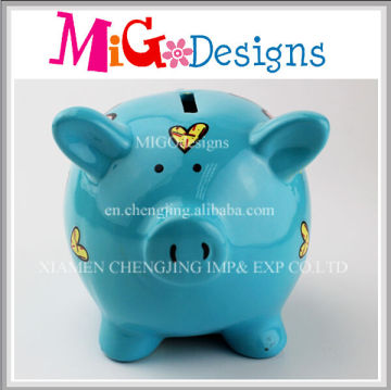 Latest Blue Pig Novelty Decal Ceramic Pretty Piggy Bank